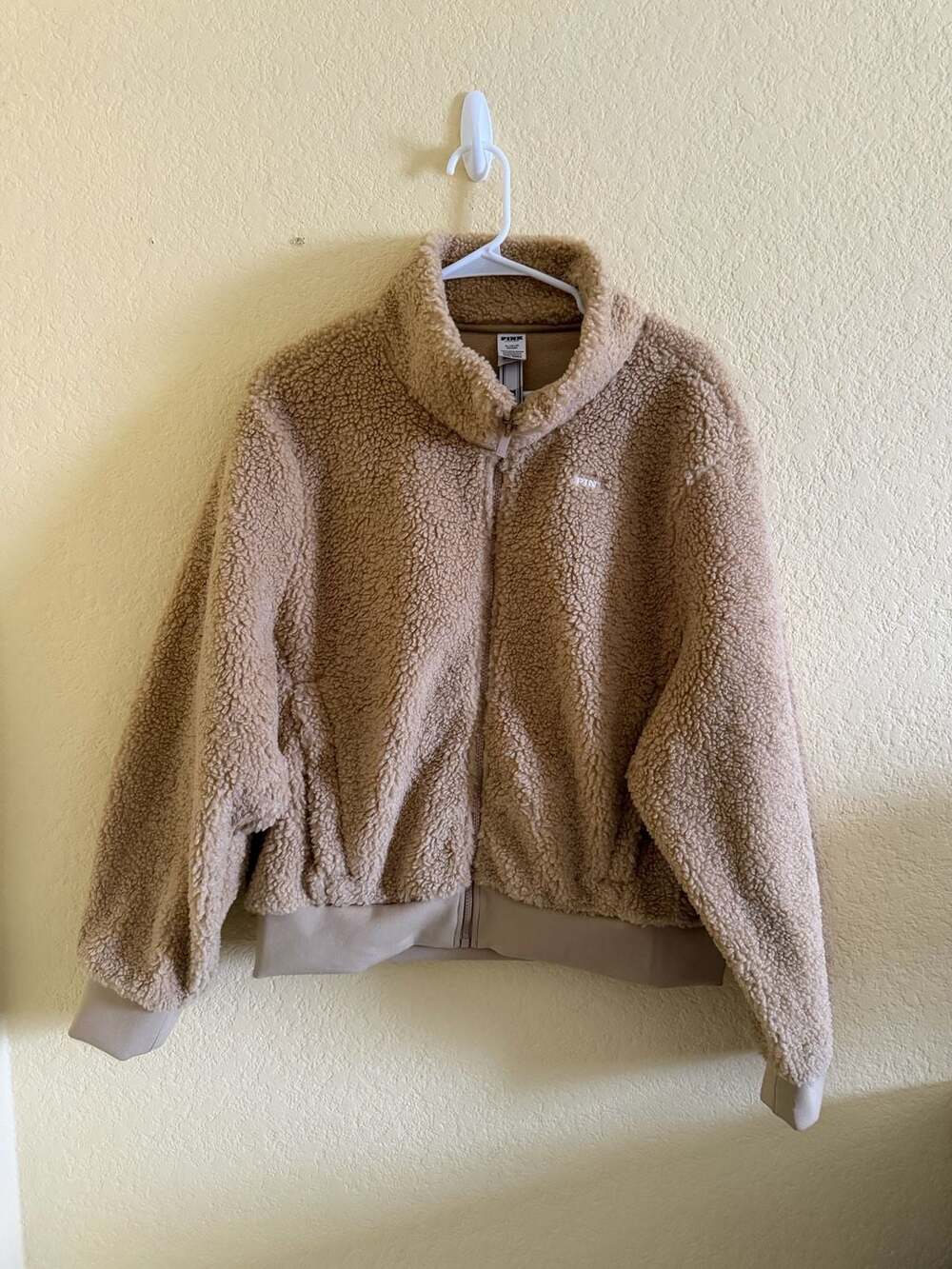 NWT Pink Victoria's Secret Sherpa Full Zip Jacket Tan Size XL